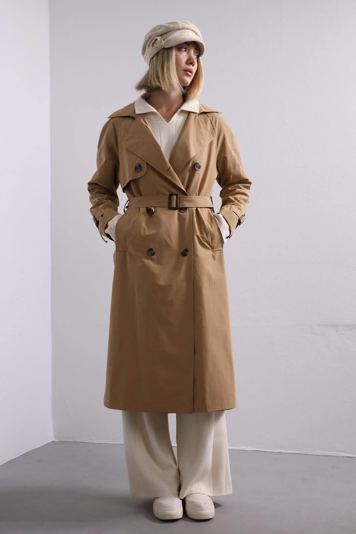  Camel Kol Kemerli Trençkot