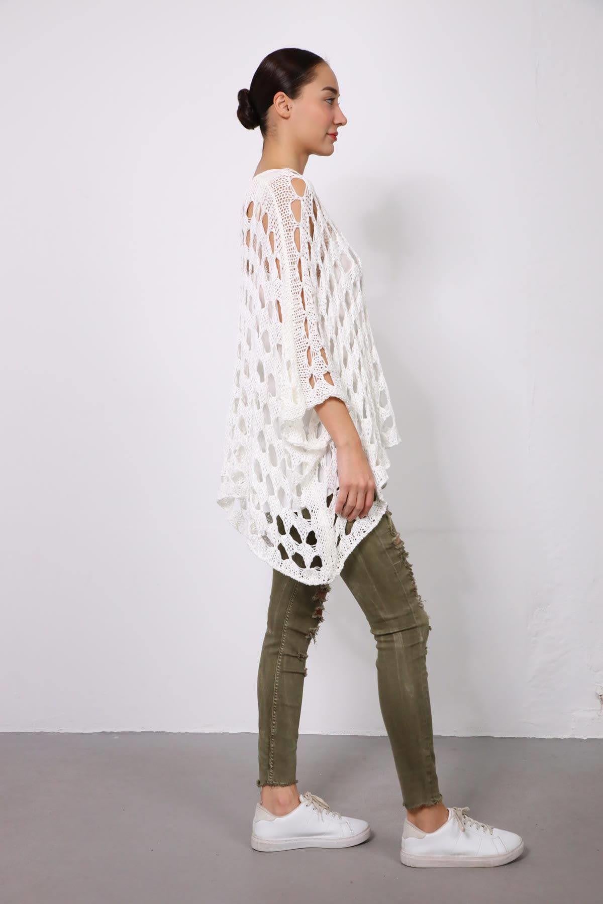  Beyaz Salaş File Örgü Kazak