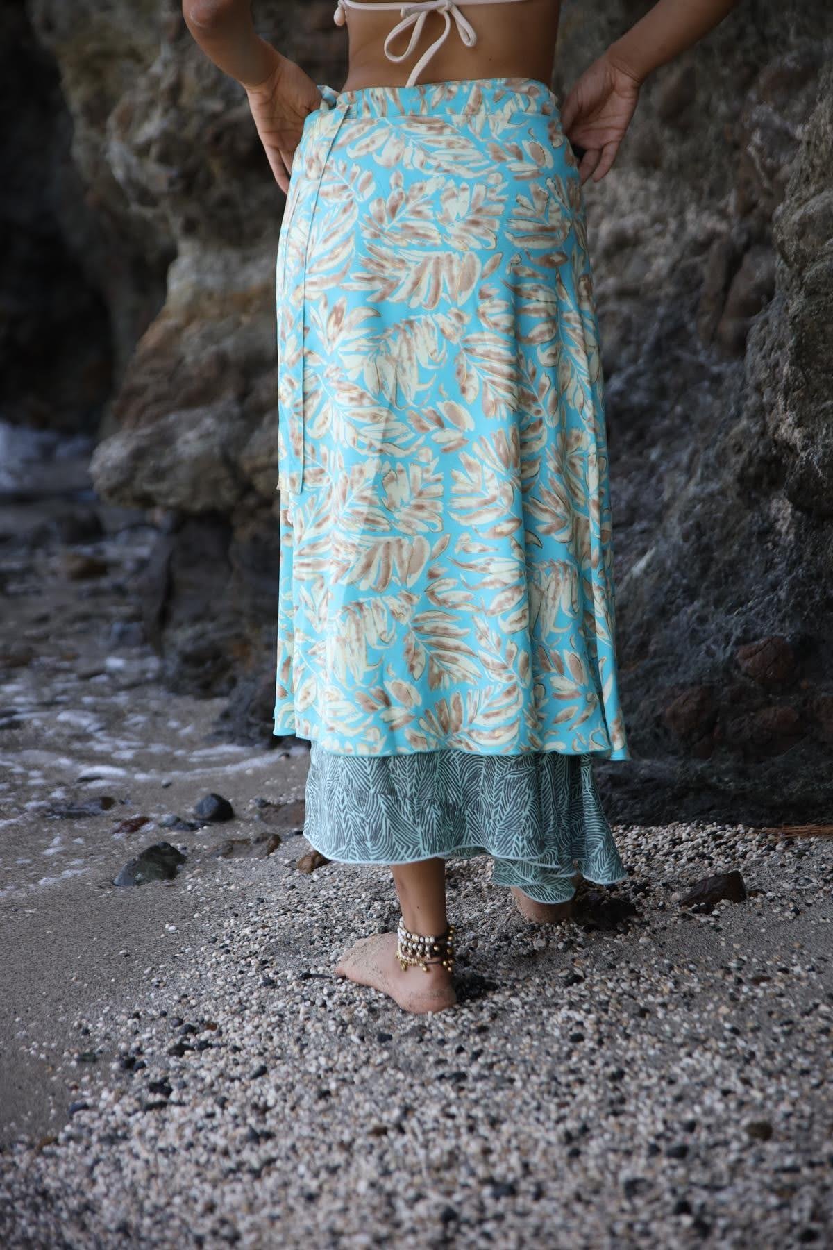 Light Blue Double Sided Silk Wrap Skirt - Saman Butik | Shop Online Light Blue Double Sided Silk Wrap Skirt