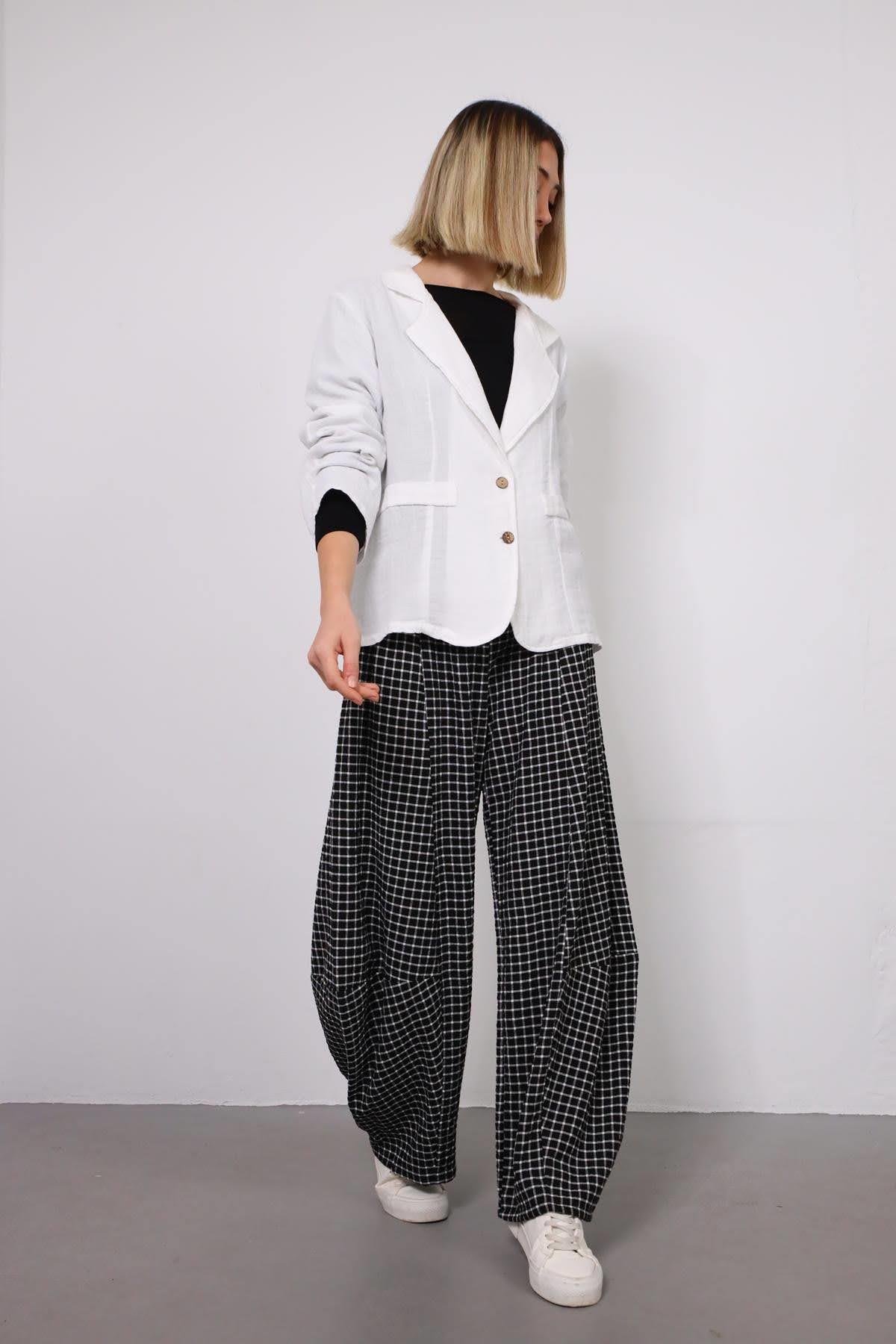 Black Check Pattern Slouchy Trousers - Saman Butik | Shop Online Black Check Pattern Slouchy Trousers