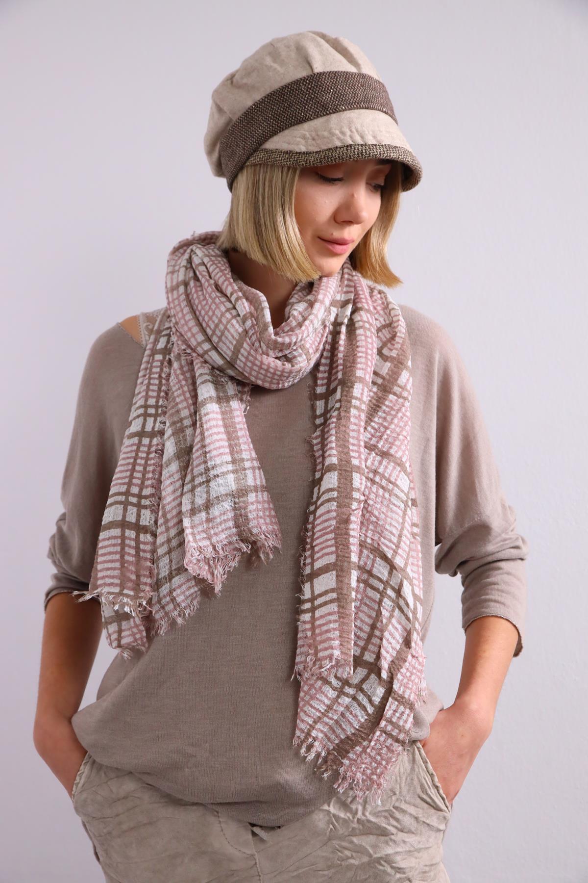  Gül Kurusu Kahve Ekose Desenli Pamuk Şal