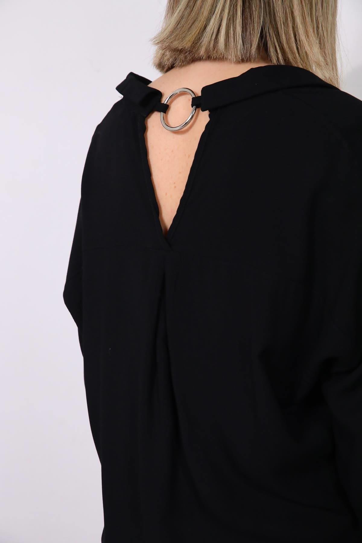 Black Ring Detailed Back Shirt - Saman Butik | Shop Online Black Ring Detailed Back Shirt