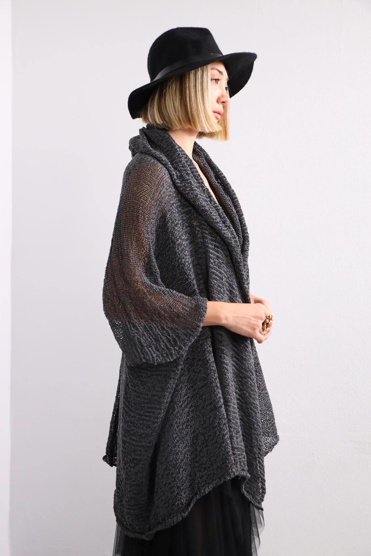  Antrasit Kapüşonlu Merserize Hırka