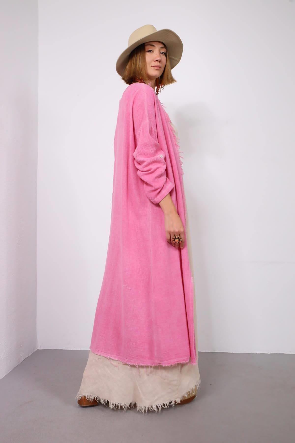 Gül Kurusu Saçak Detay Düz Kesim Kaftan - Şaman Butik Gül Kurusu Saçak Detay Düz Kesim Kaftan