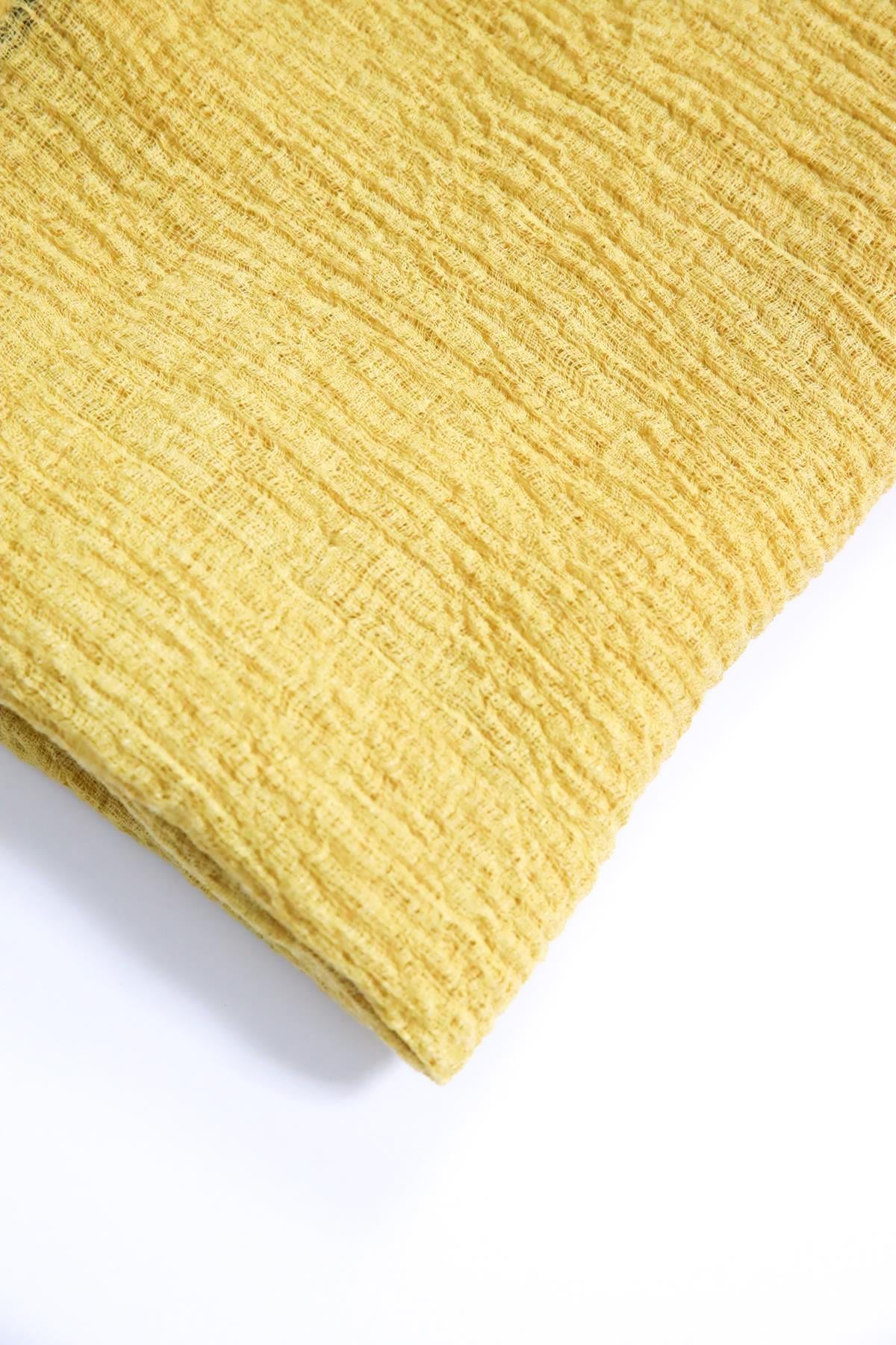 Hardal Rengi Kenarları İpli Pamuk Şal - Şaman Butik Hardal Rengi Kenarları İpli Pamuk Şal