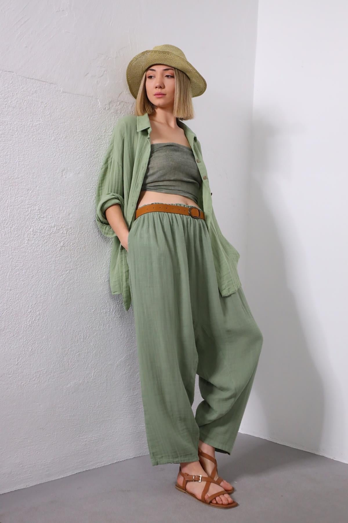 Mint Green Shirt with Tassels on the Back - Saman Butik | Shop Online Mint Green Shirt with Tassels on the Back