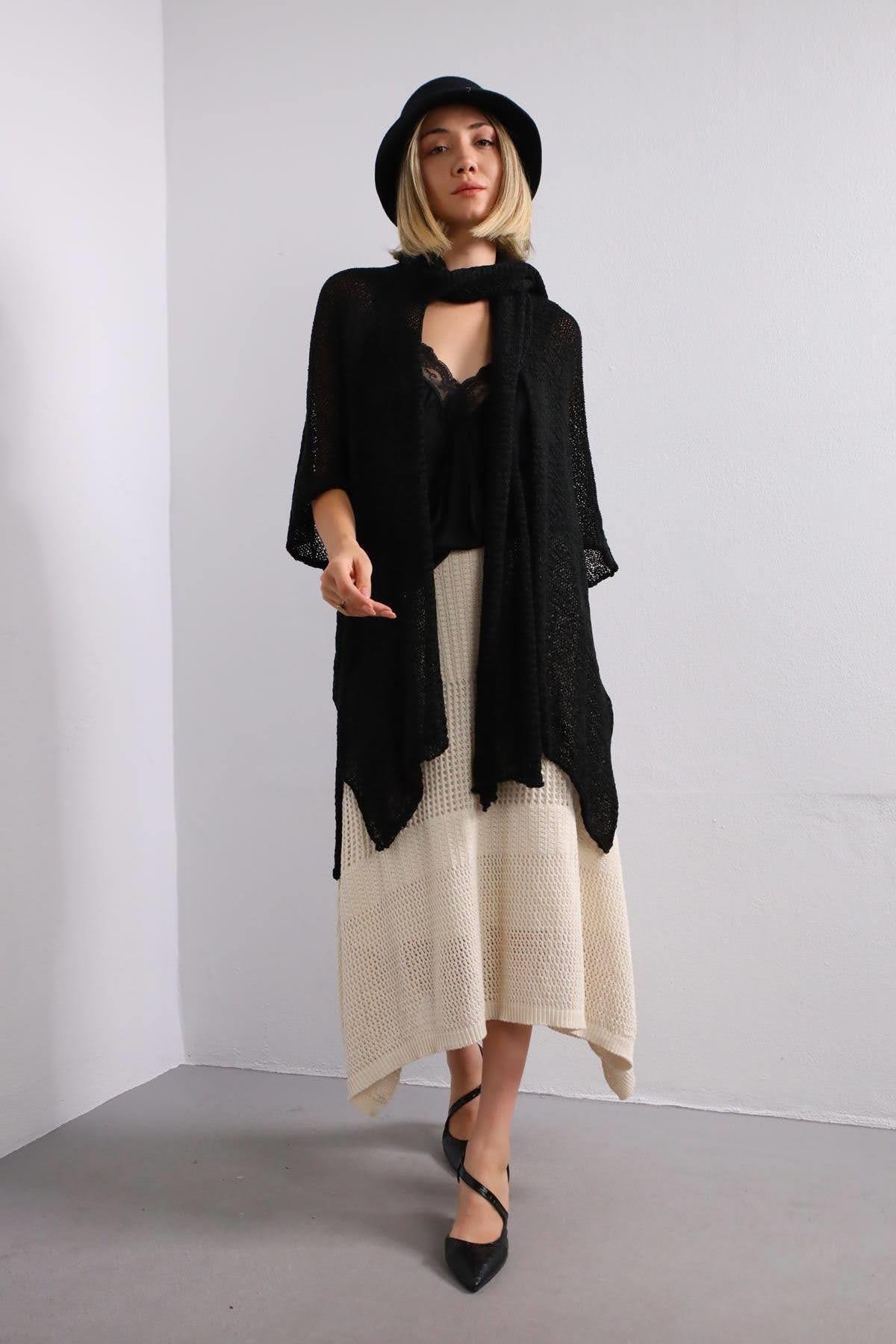 Saman Butik | Shop Online Black Shawl Collar Mercerized Cardigan