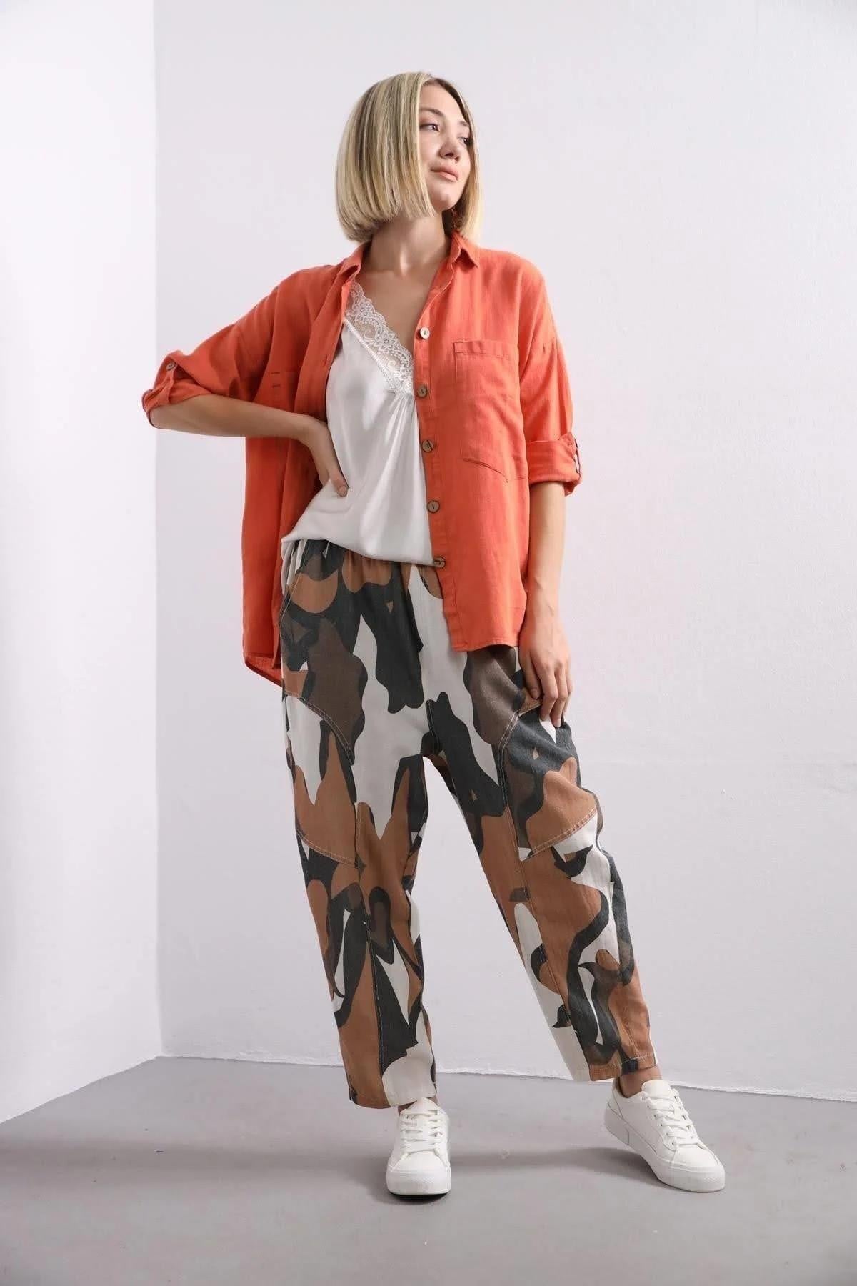 Kiremit Rengi Büyük Cepli Gömlek - Şaman Butik - Bohem Giyim ve Aksesuar | Kadın & Erkek Kiremit Rengi Büyük Cepli Gömlek