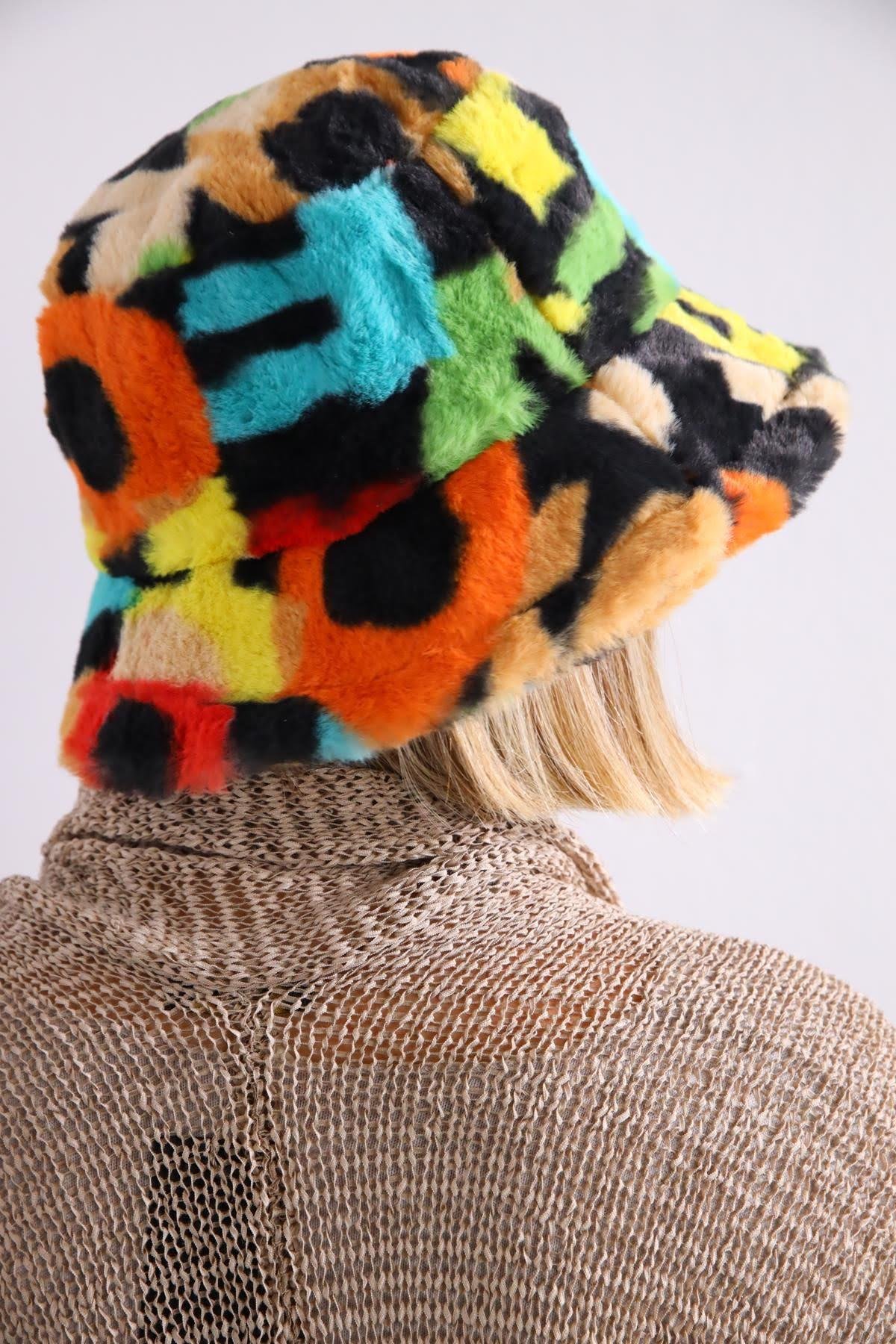 Renkli Peluş Bucket Şapka - Şaman Butik Renkli Peluş Bucket Şapka