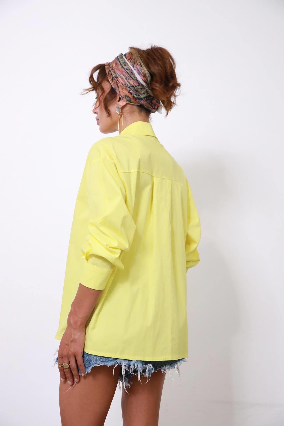  Sarı Parça Çiçek Detaylı Gömlek