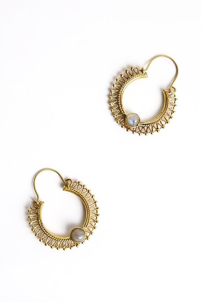 Bronz Tam Tur Tasarım Doğal Taşlı Küpe - Şaman Butik Bronz Tam Tur Tasarım Doğal Taşlı Küpe