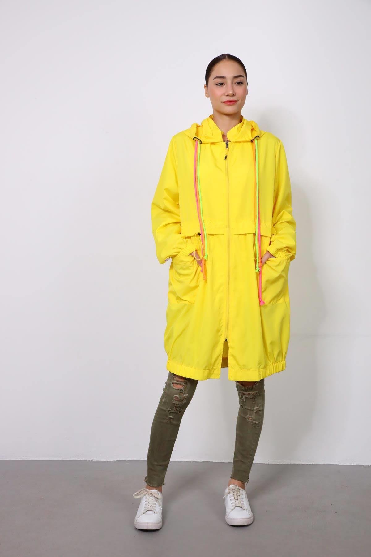 Navy Blue Floral Stitched Waist Shirt Dress - Şaman Butik Yellow Rainbow Jacket