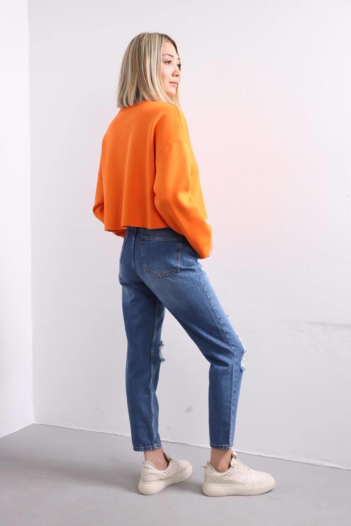  Turuncu Salaş Crop Sweat