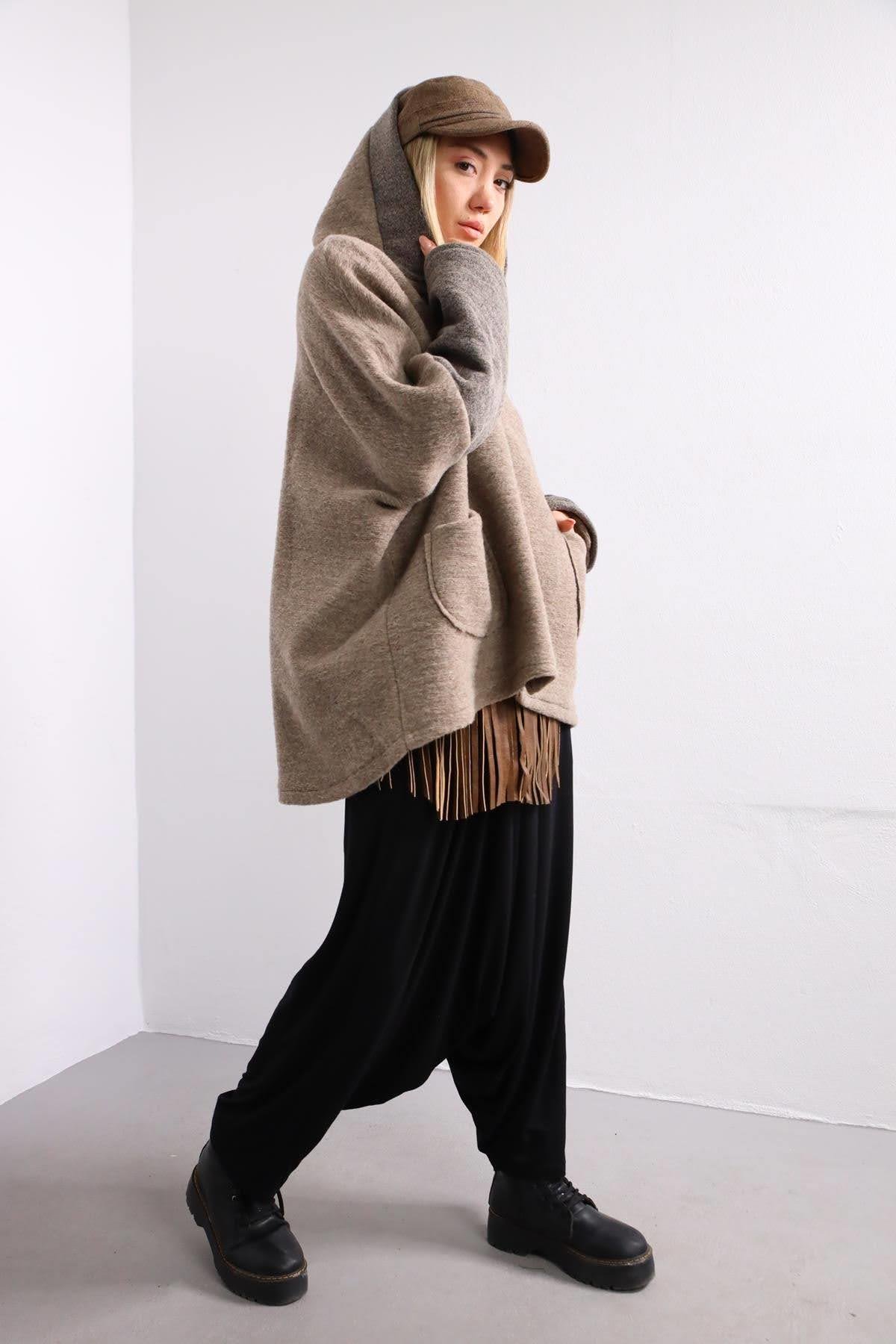 Mink Front Zipper Felt Coat with Pockets Mink Front Zipper Felt Coat with Pockets