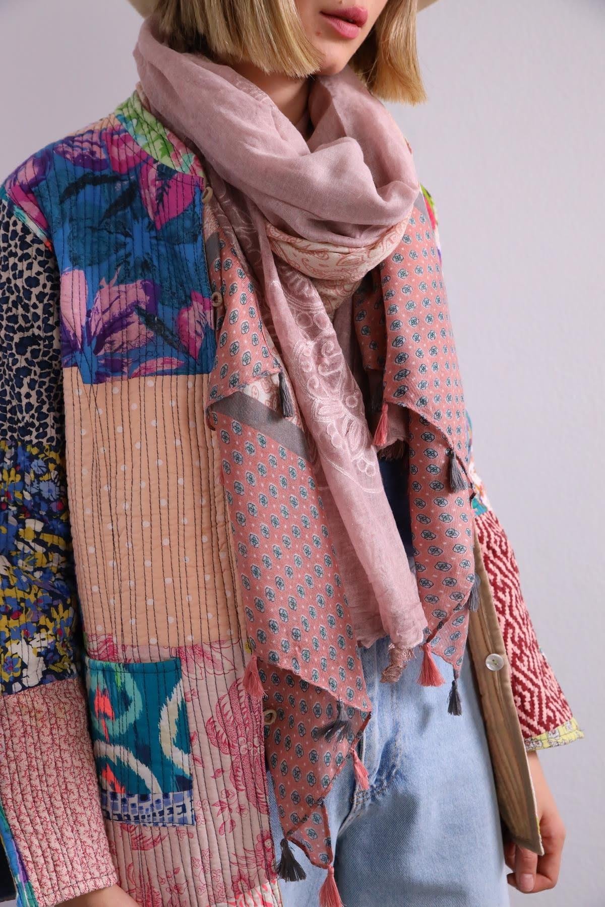 Gül Kurusu Otantik Püsküllü Şal - Şaman Butik Gül Kurusu Otantik Püsküllü Şal