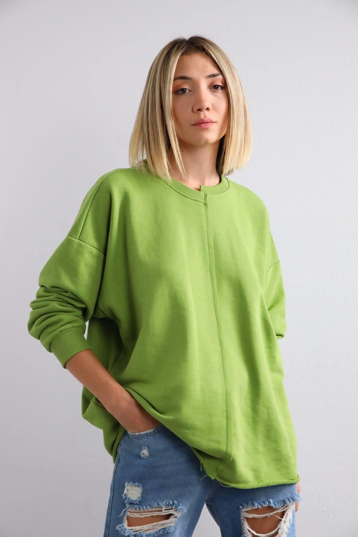  Yeşil Önü Dikişli Sweat