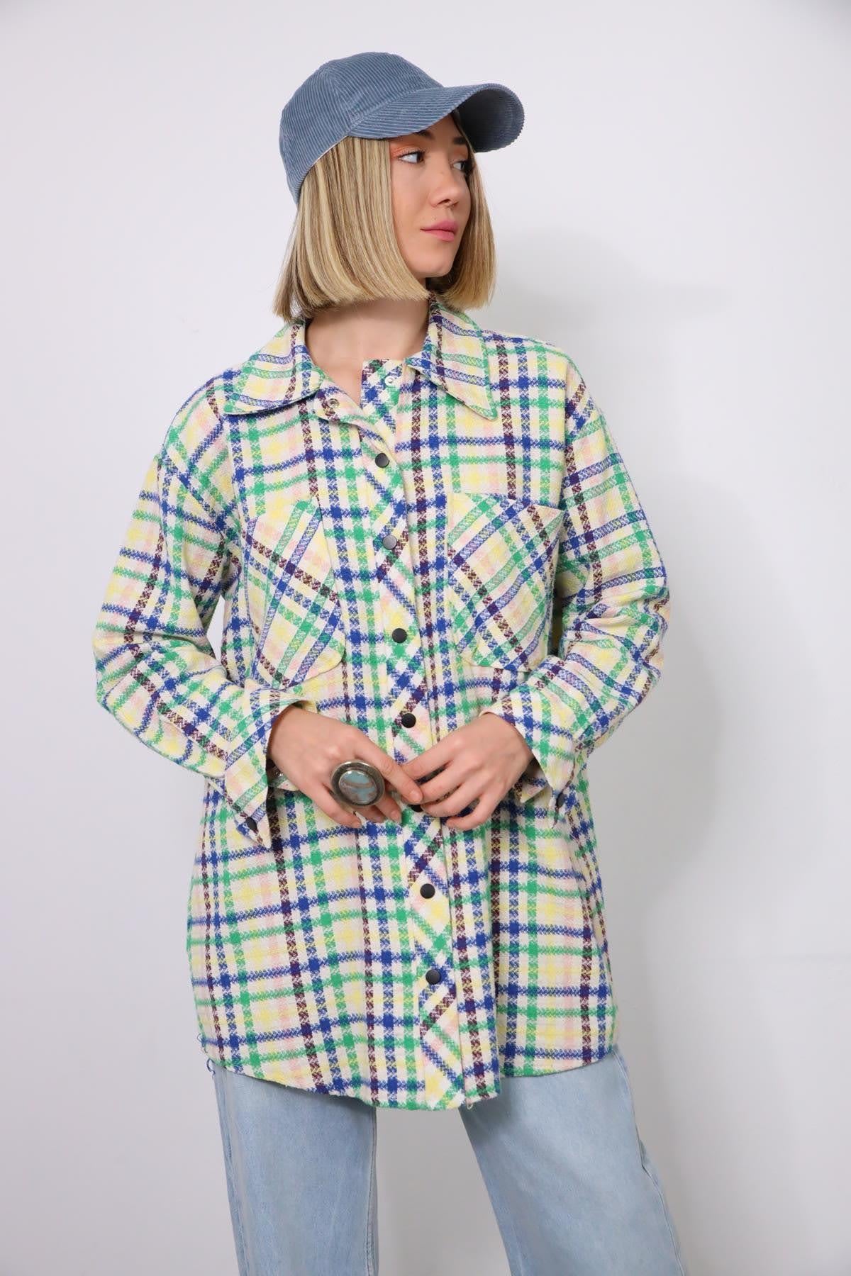 Ekru Çıtçıtlı Desenli Oversize Gömlek - Şaman Butik - Bohem Giyim ve Aksesuar | Kadın & Erkek Ekru Çıtçıtlı Desenli Oversize Gömlek