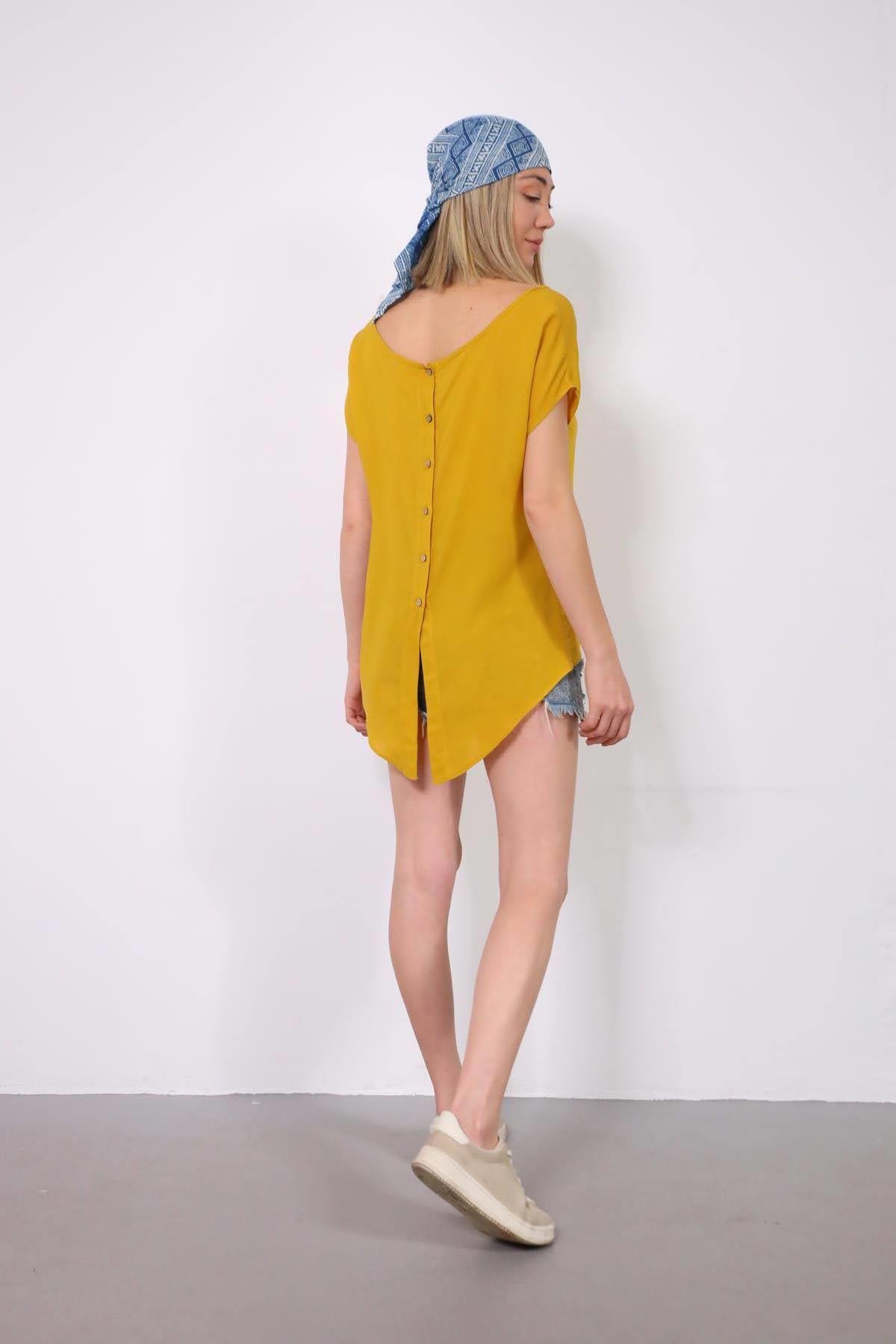 Yellow Button Back Blouse - Saman Butik | Boho Fashion Yellow Button Back Blouse
