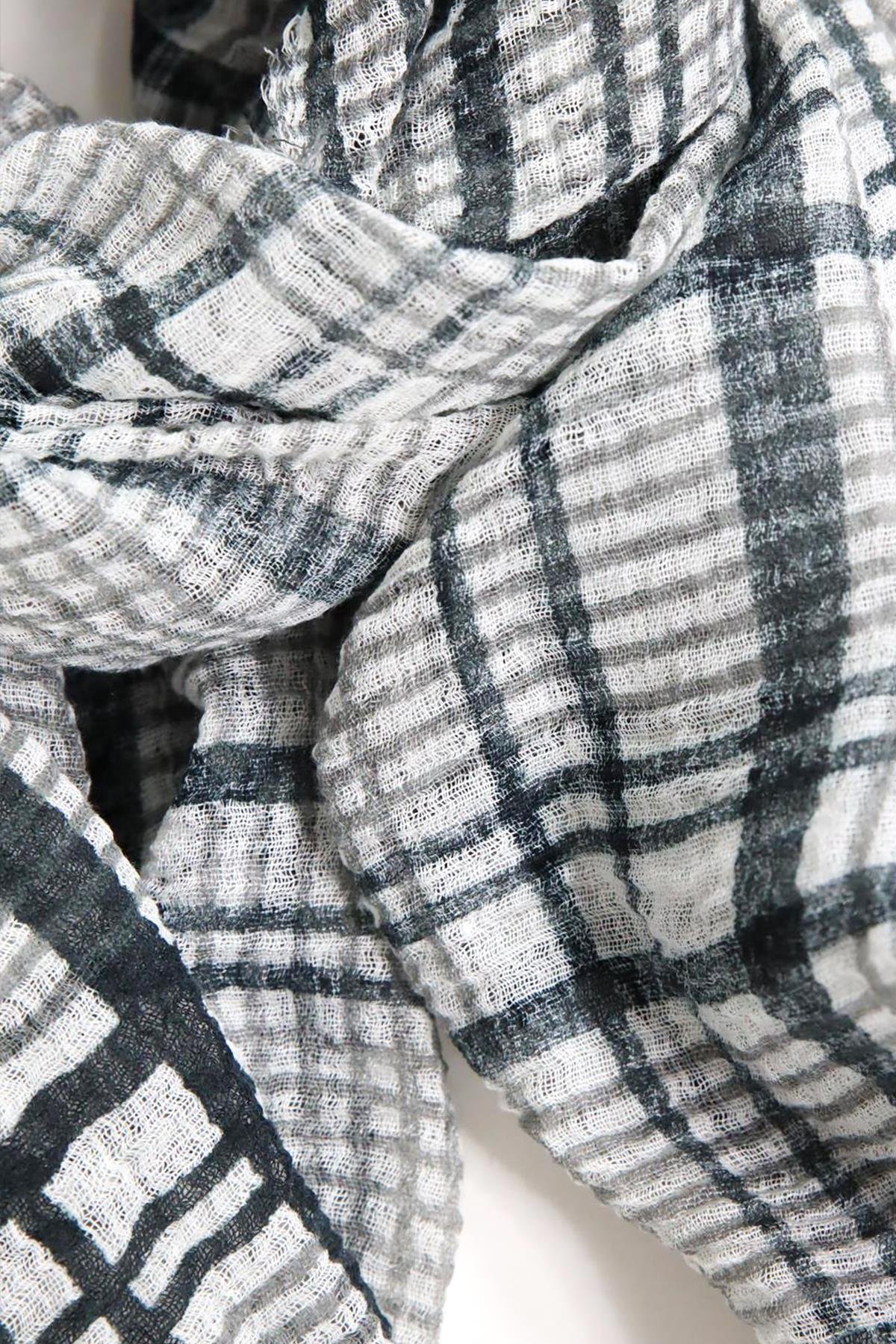 Antrasit Vizon Ekose Desenli Pamuk Şal - Şaman Butik Antrasit Vizon Ekose Desenli Pamuk Şal