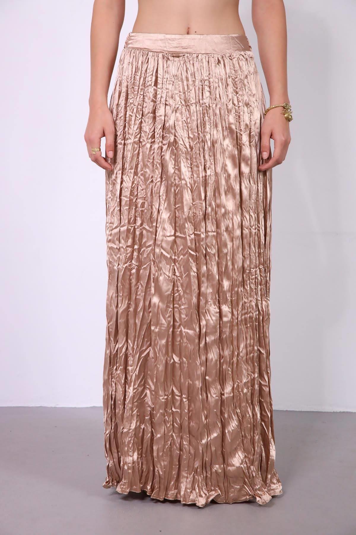  Bej Beli Yarım Lastikli Crash Etek