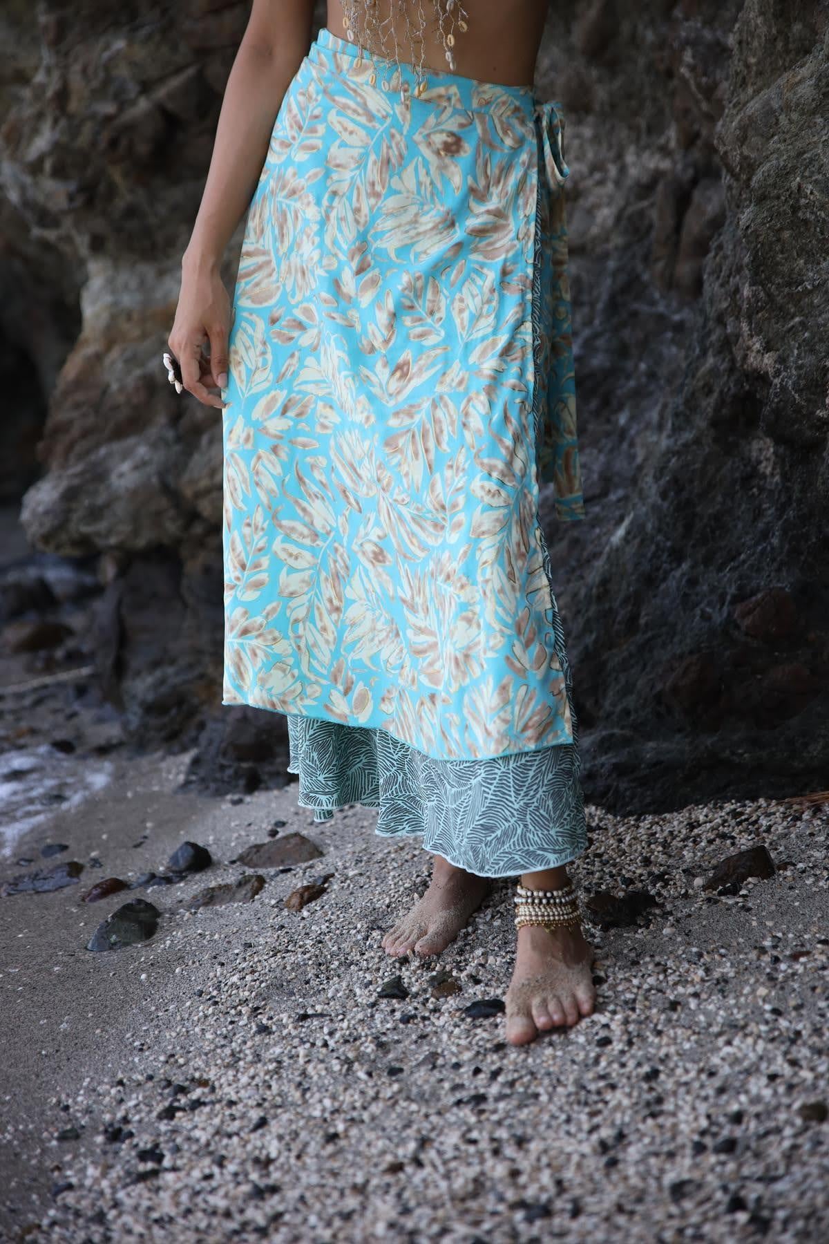 Light Blue Double Sided Silk Wrap Skirt - Saman Butik | Shop Online Light Blue Double Sided Silk Wrap Skirt