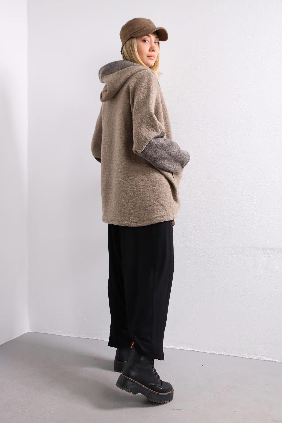 Mink Front Zipper Felt Coat with Pockets Mink Front Zipper Felt Coat with Pockets