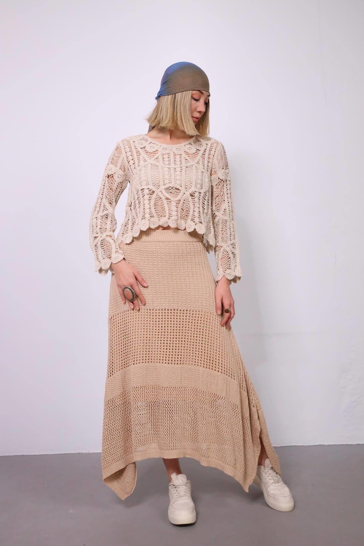 Vizon Örme Etek - Şaman Butik - Bohem Giyim ve Aksesuar | Kadın & Erkek Vizon Örme Etek