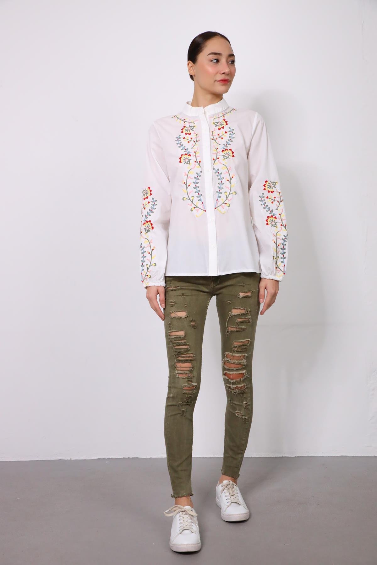 White Colourful Embroidered Shirt White Colourful Embroidered Shirt