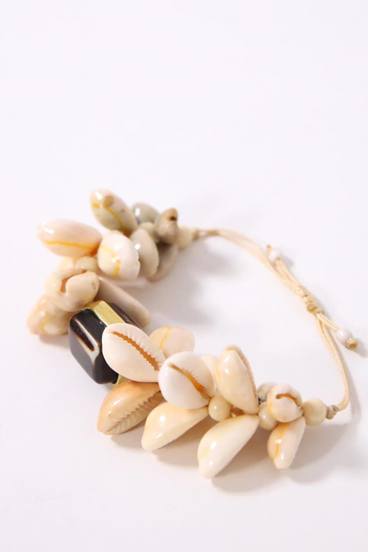  Doğal Taş Ve Gold Ahşap Detay Deniz Kabuğu Bileklik