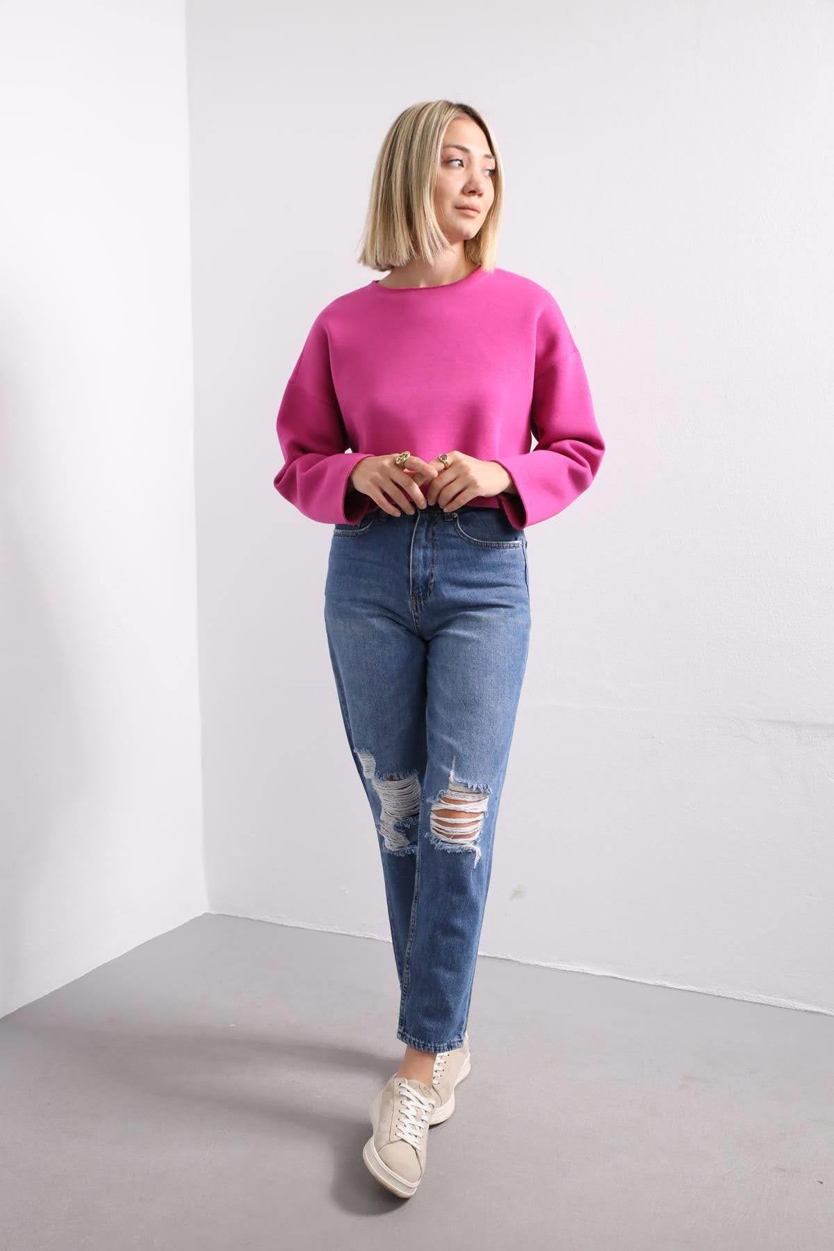  Fuşya Salaş Crop Sweat