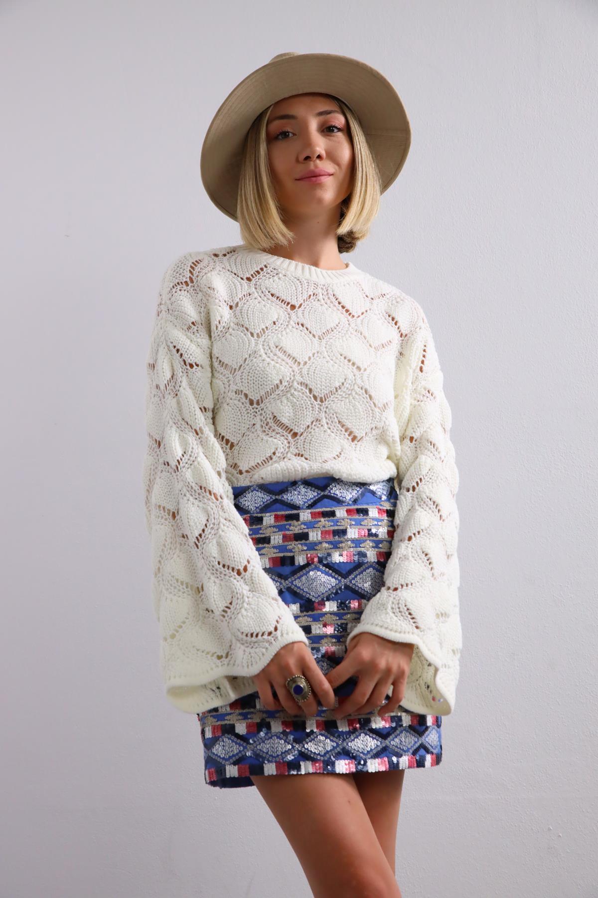 Mavi Pul İşlemeli Mini Etek - Şaman Butik Mavi Pul İşlemeli Mini Etek