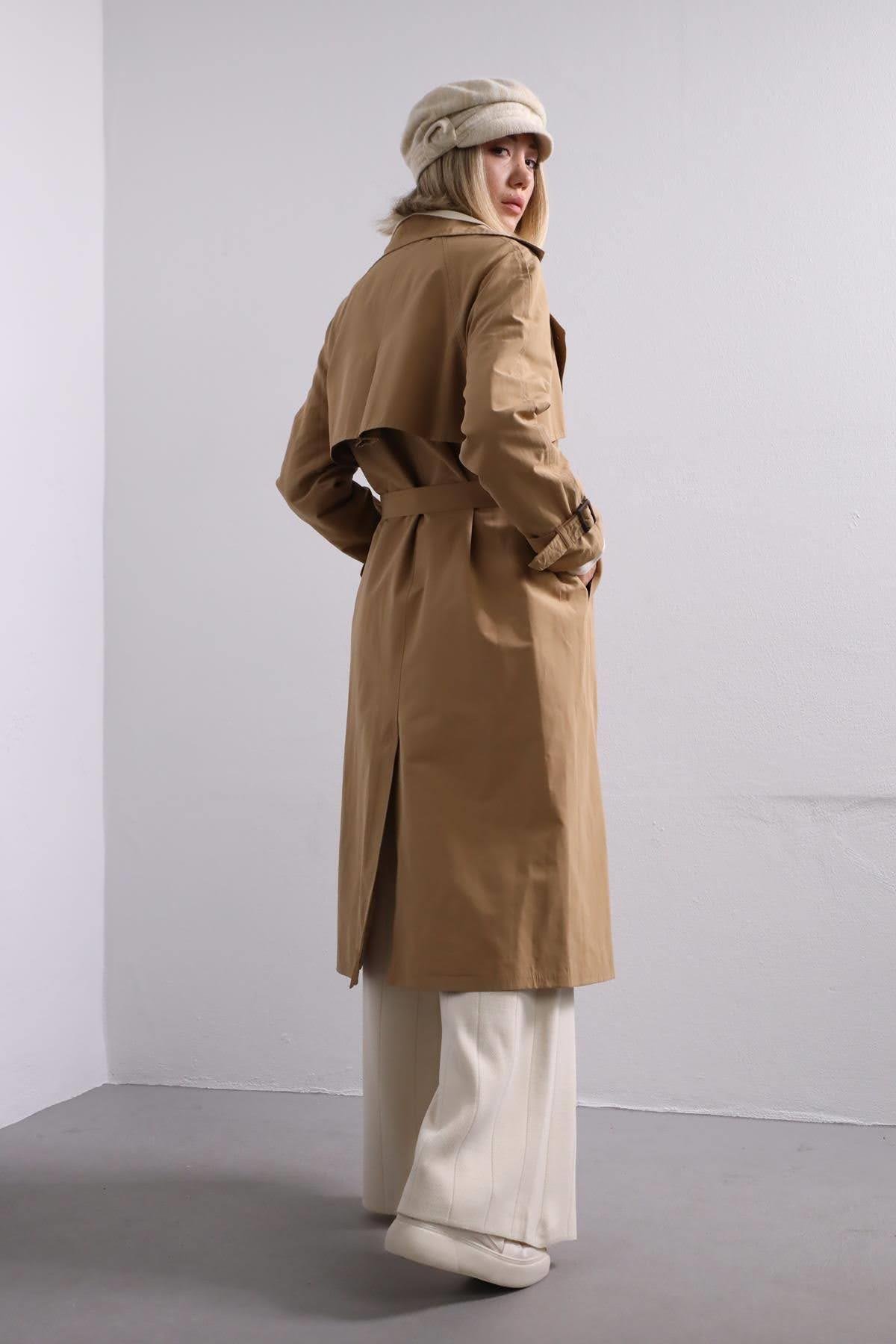  Camel Kol Kemerli Trençkot