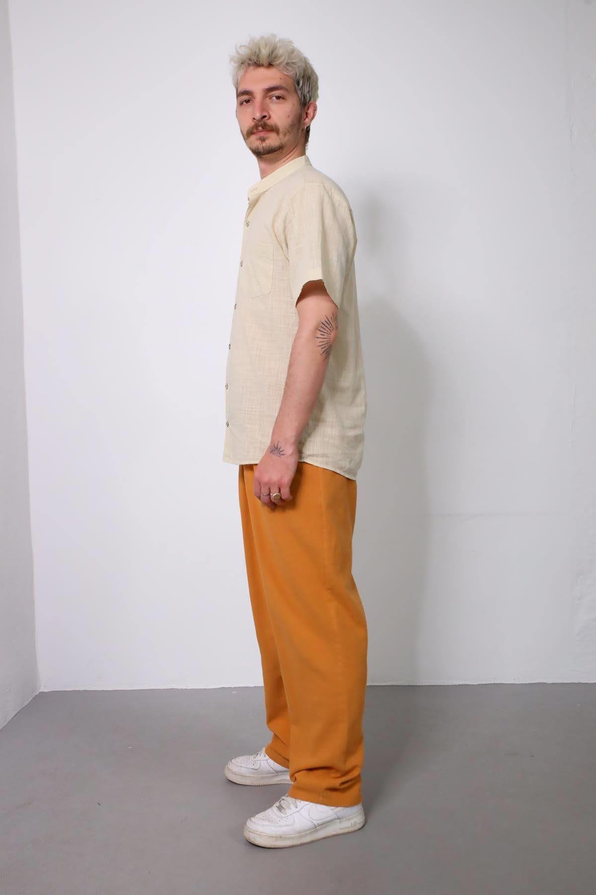  Hardal Rengi Beli Lastikli Pileli Pantolon