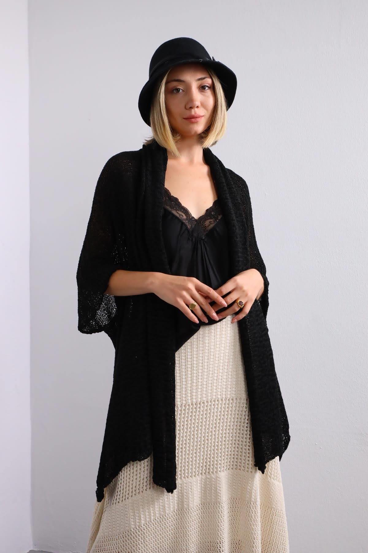 Saman Butik | Shop Online Black Shawl Collar Mercerized Cardigan