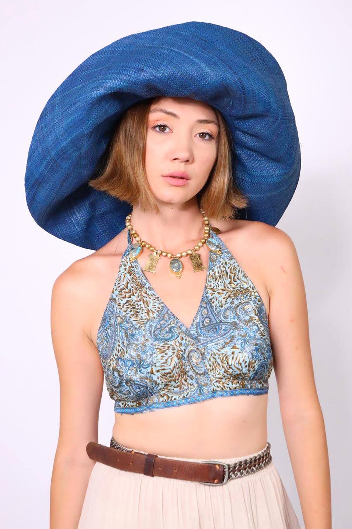  Petrol Mavisi Rafya Şapka