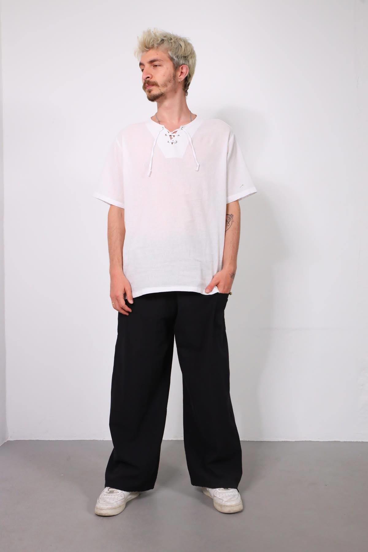  Siyah Beli Desenli Balıkçı Pantolon