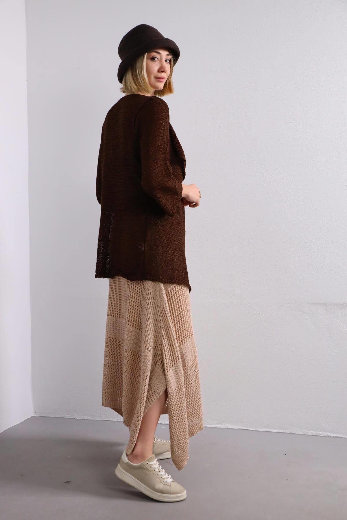  Kahverengi Kanca Detaylı Merserize Hırka