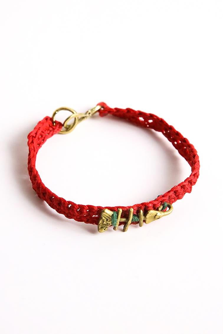  Bronz Balık Detaylı El Örgüsü Bileklik