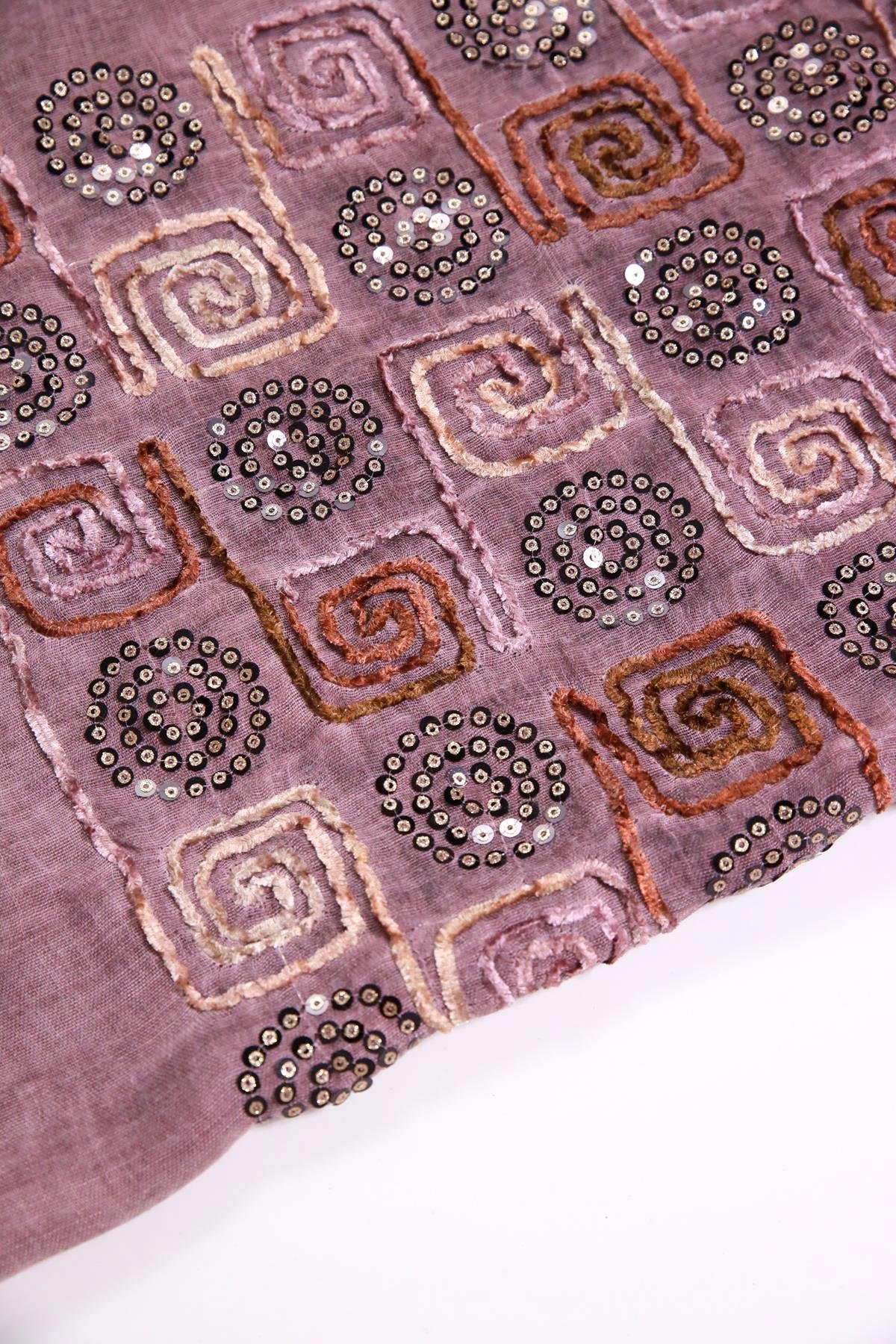  Gül Kurusu İşlemeli Saçaklı Şal