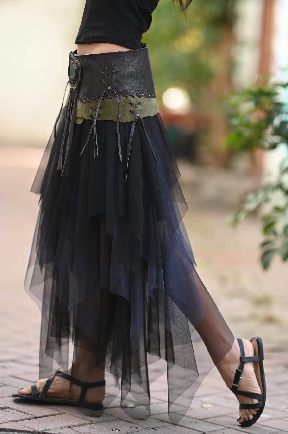 Antrasit Çift Renkli Kat Kat Tül Etek