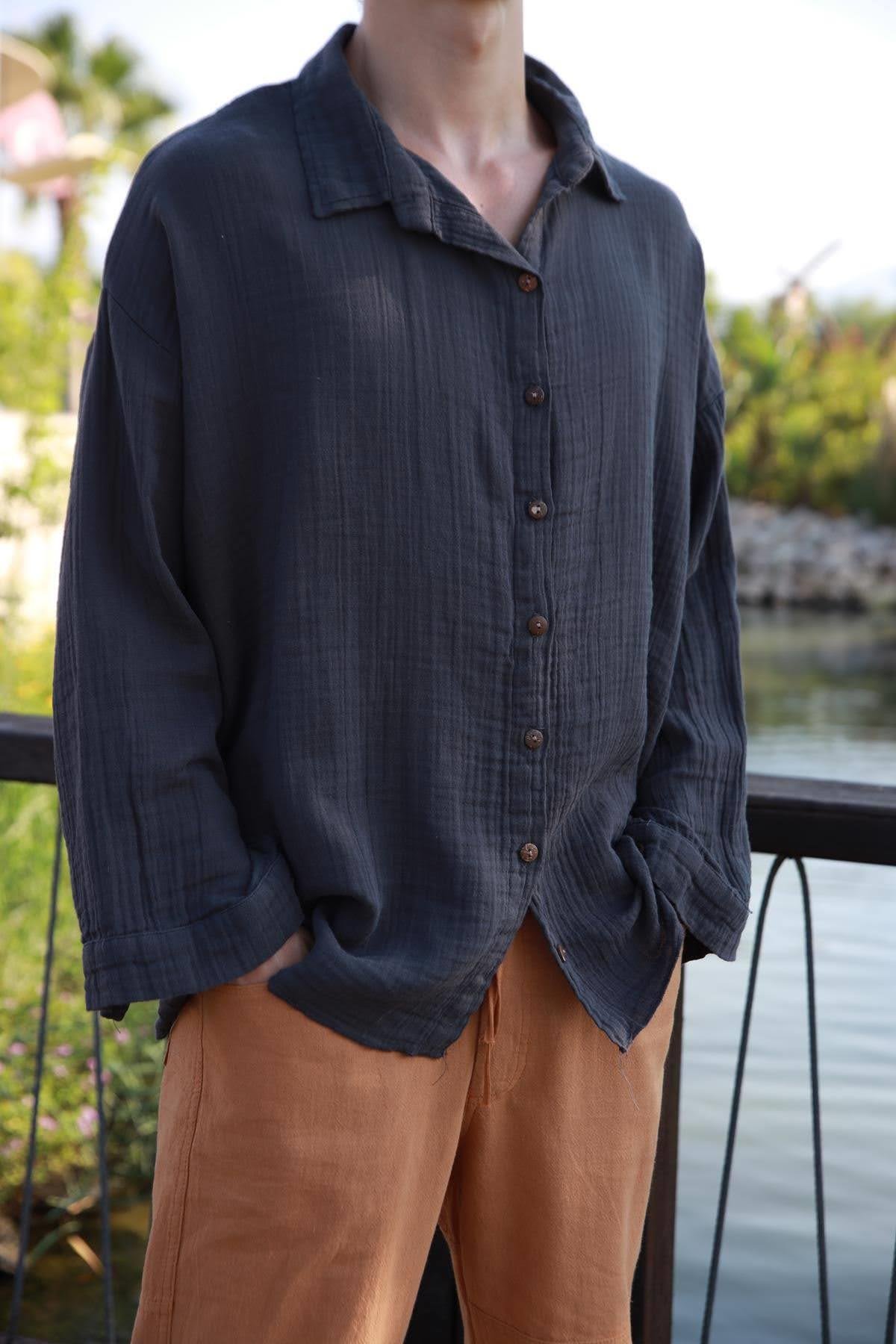 Antrasit Sırtı Püsküllü Gömlek