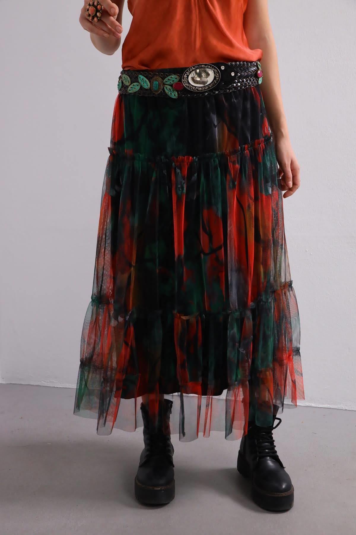 Colorful Tulle Skirt with Interlining - Saman Butik | Shop Online Colorful Tulle Skirt with Interlining