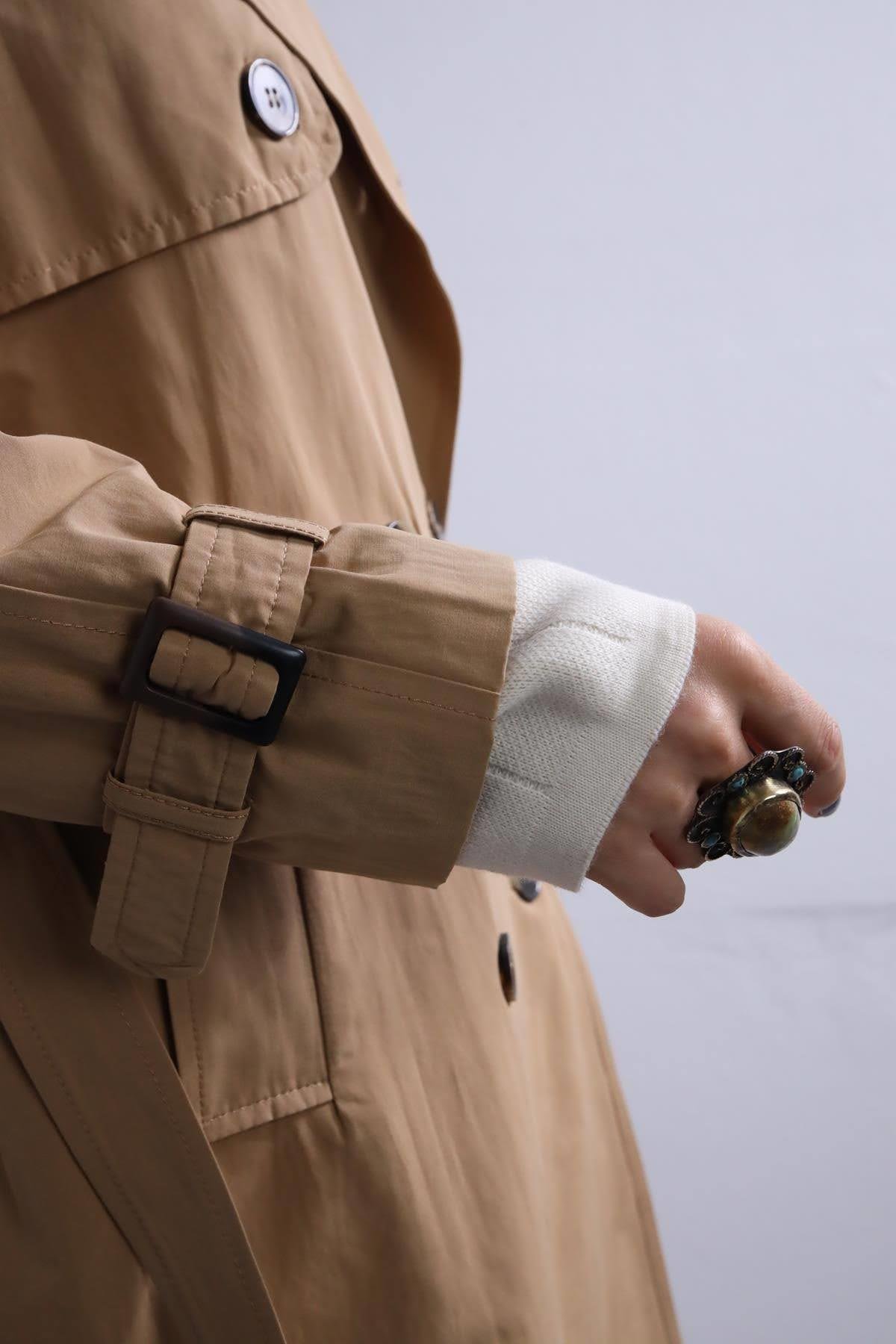  Camel Kol Kemerli Trençkot