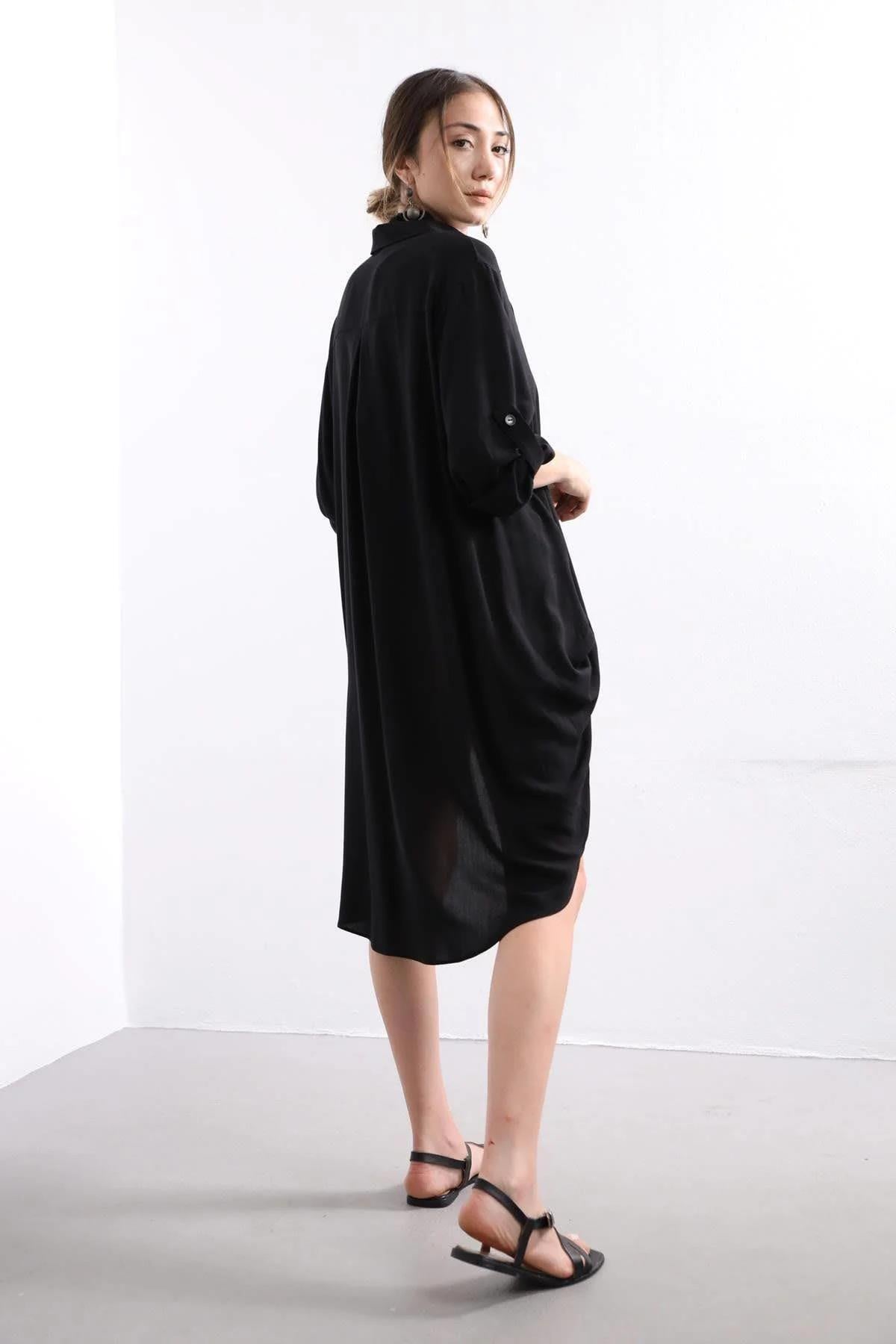Black Long Back Shirt - Şaman Butik | Shop Online Black Long Back Shirt