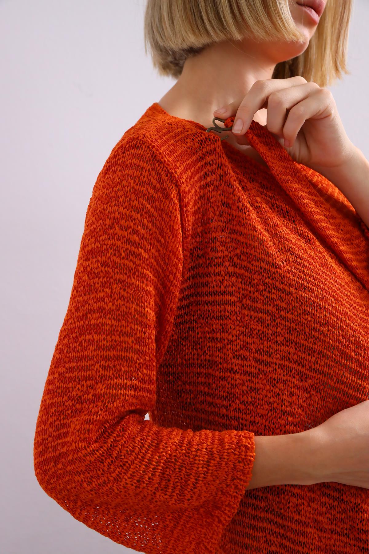  Turuncu Kanca Detaylı Merserize Hırka