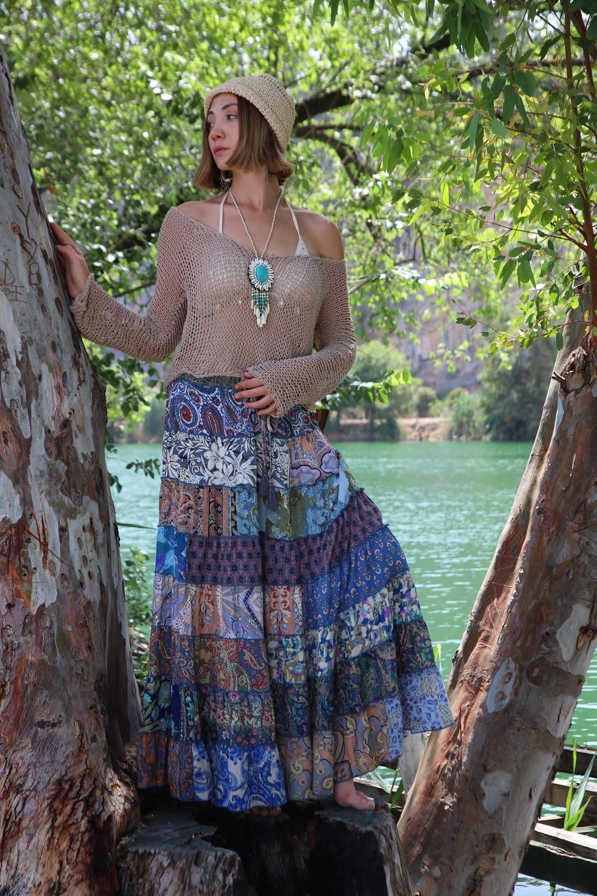  Sütlü Kahve El Yapımı Örme Bluz