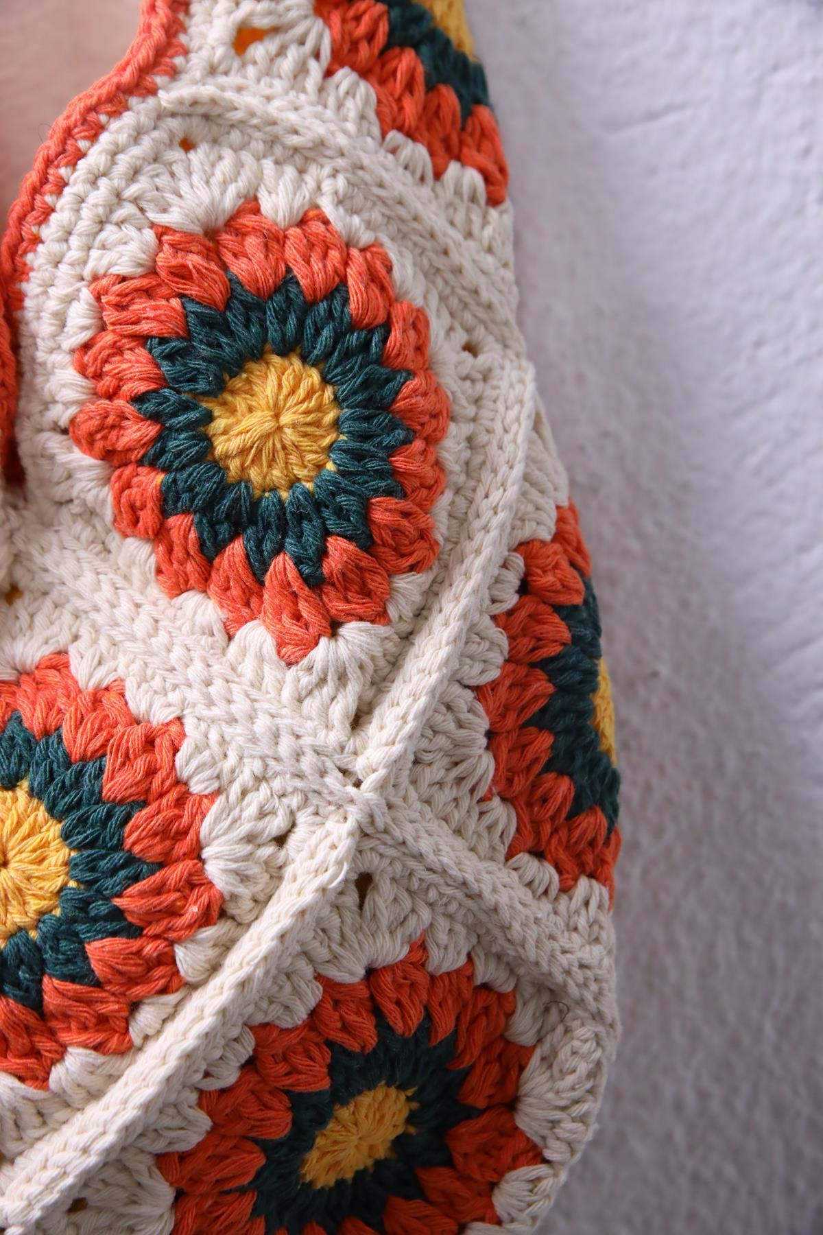 Ekru Papatya Desenli Çanta - Şaman Butik Ekru Papatya Desenli Çanta