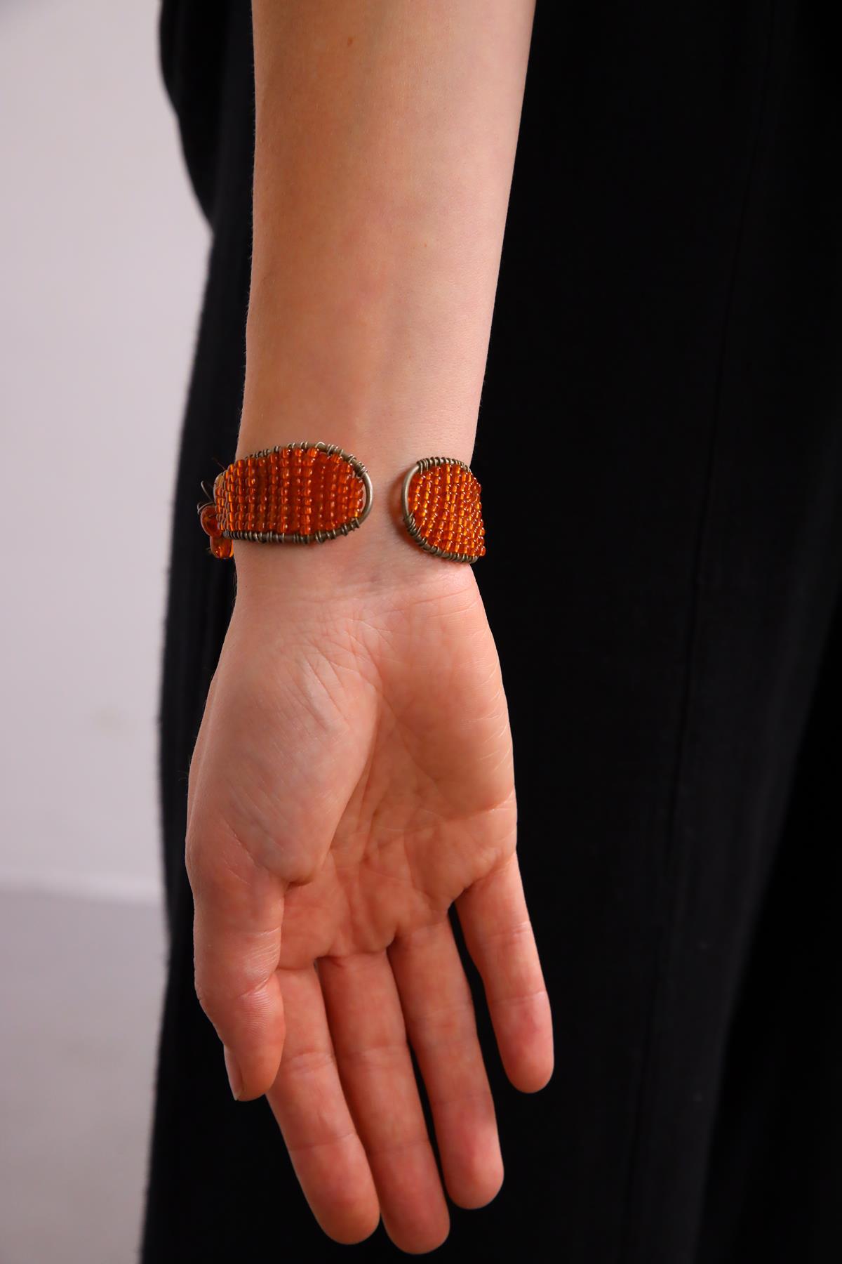  Turuncu Cam Gümüş Bileklik