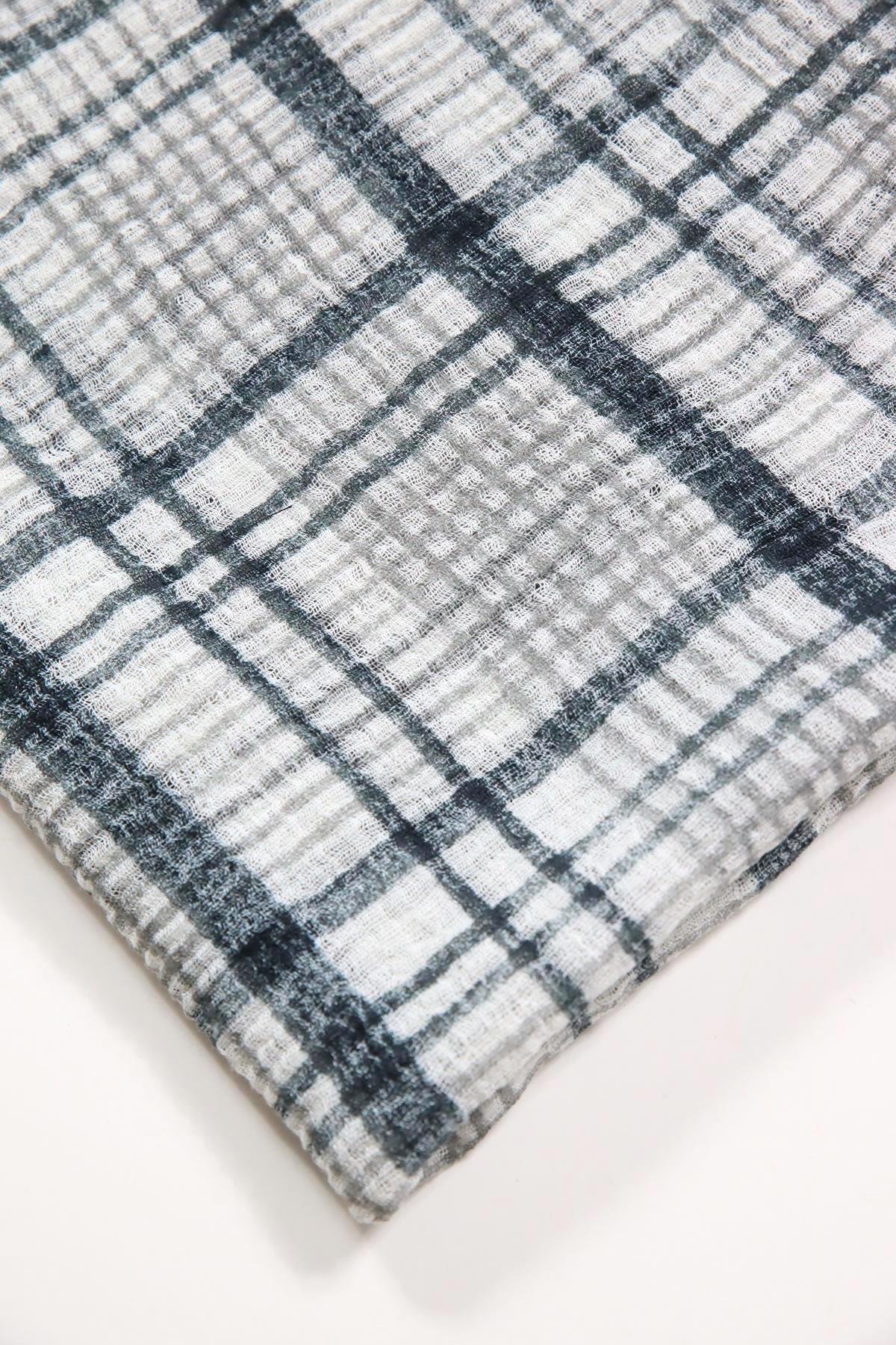 Antrasit Vizon Ekose Desenli Pamuk Şal - Şaman Butik Antrasit Vizon Ekose Desenli Pamuk Şal