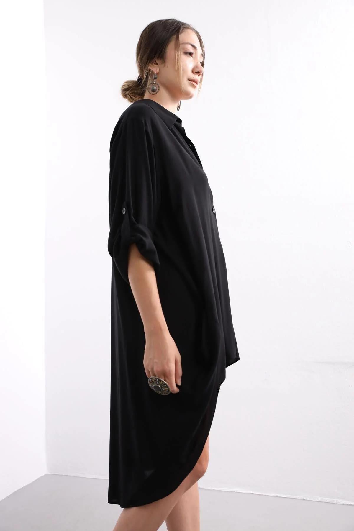 Black Long Back Shirt - Şaman Butik | Shop Online Black Long Back Shirt